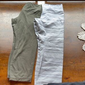 Olive Green & Heathered Light Gray Leggings Duo size 10